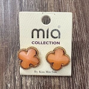 Mia Collection Orange Studded Clover Earrings Fashion Jewelry Mid-Century Modern